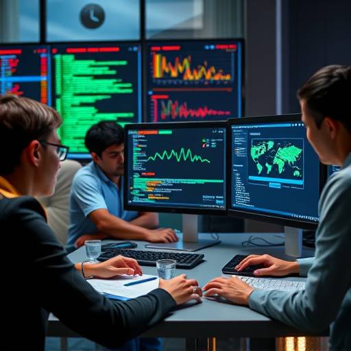 Un equipo trabajando en un proyecto de transformaci&radic;&ge;n digital, con pantallas mostrando c&radic;&ge;digo y an&radic;&deg;lisis de datos.