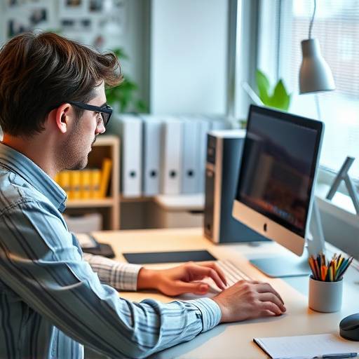 Una persona concentrada trabajando en un escritorio ordenado, destacando la importancia de la organizaci&radic;&ge;n