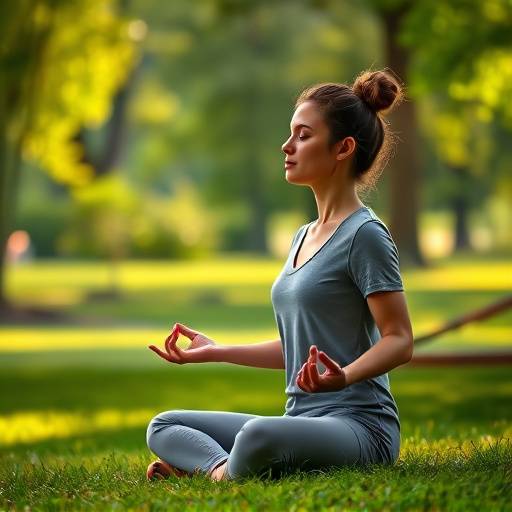 Una persona meditando en un parque tranquilo, representando el bienestar mental